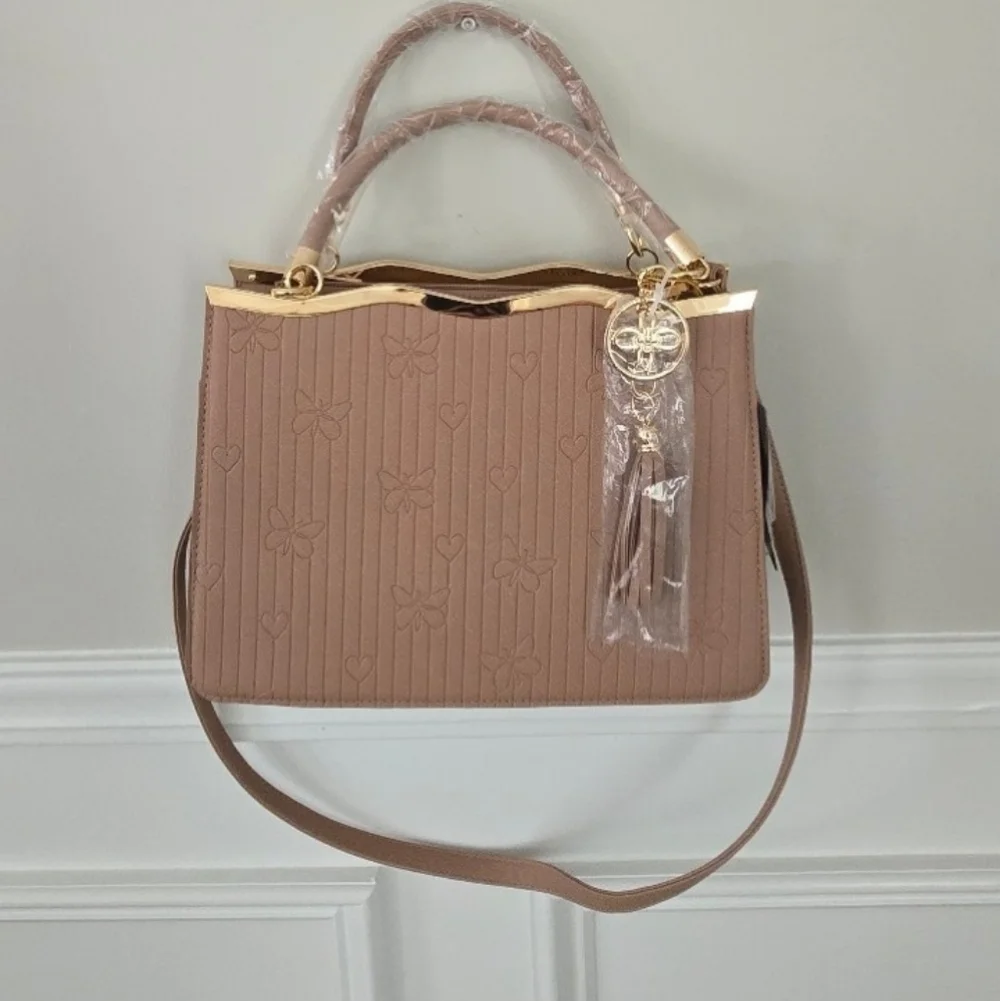 Crossi New York Satchel WButterflies & Heart w/ Gold-tone Hardware NWT
